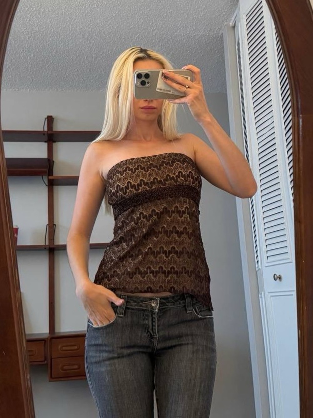 Vintage Strapless Brown Lace Tube Top